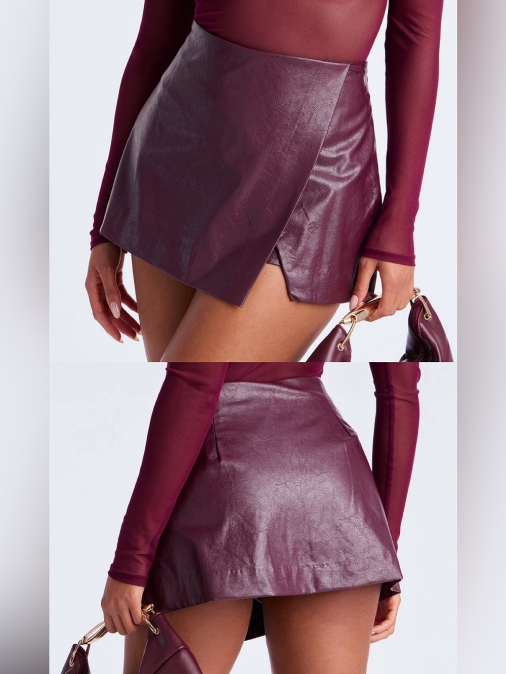 Fashion Nova Plum Faux Leather Wrap Skort